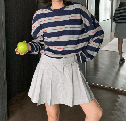 【レディースカジュアルファッション】ゆるボーダー×抜け感シルエット｜大人可愛いゆったりロングスリーブTシャツ