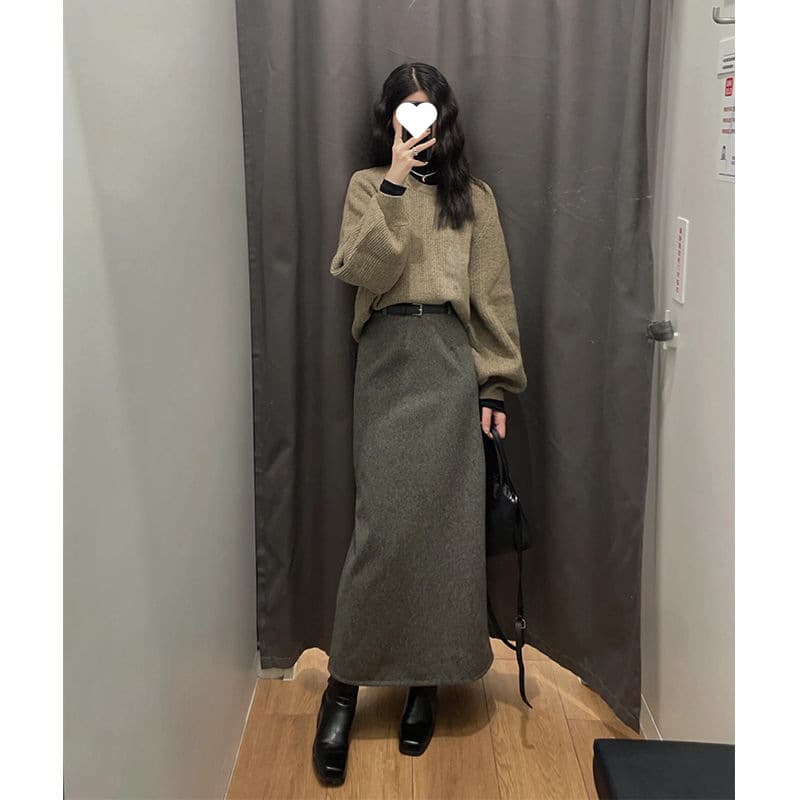 【レディースカジュアルファッション】韓国風ニット×ロングスカート セットアップ｜上品シルエットの秋冬コーデ